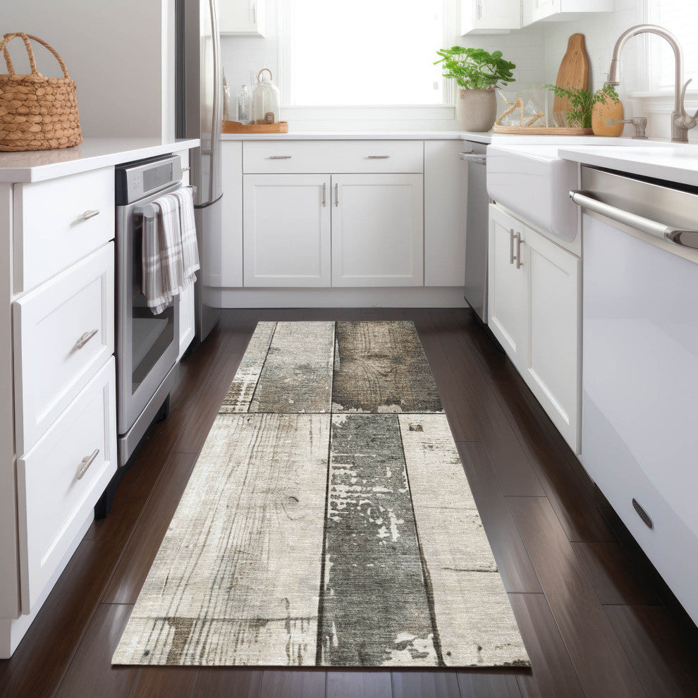 Machine Washable Indoor/Outdoor Chantille ACN1877 Taupe 2'3" x 7'6" Runner Rug
