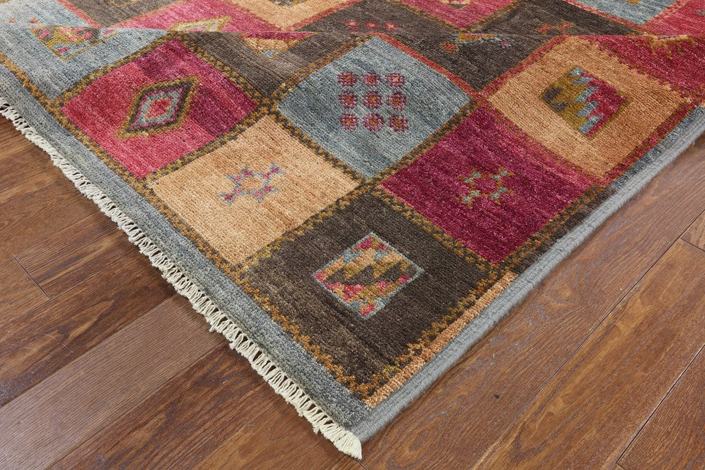 Modern Collection 6'x9' Multicolor Hand Knotted Wool Geometric Area Rug H8792
