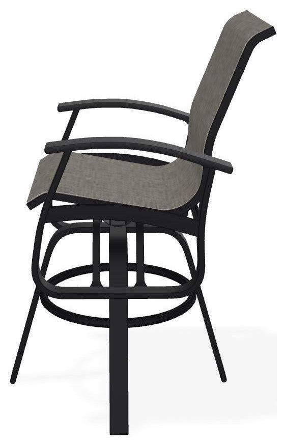 Belle Isle Sling Bar Height Outdoor Swivel Armchair, Storm/Black