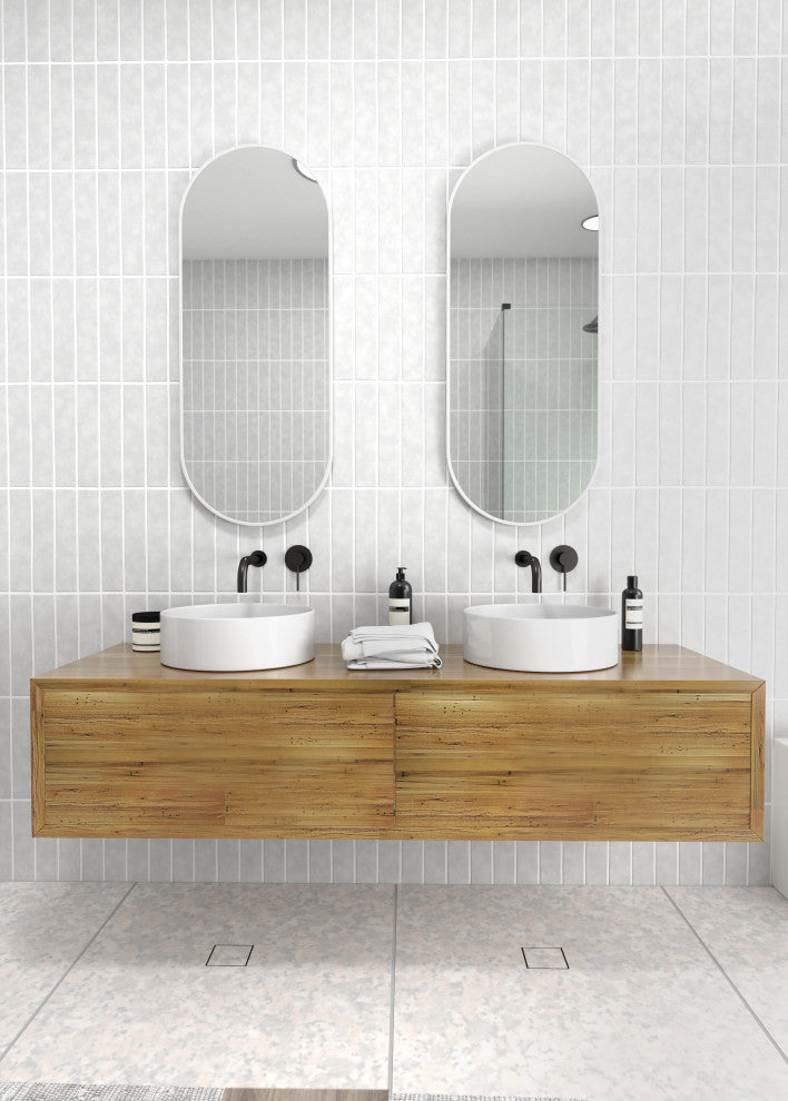 16" W X 40" H Pill Shape Stainless Steel Framed Mirror, White