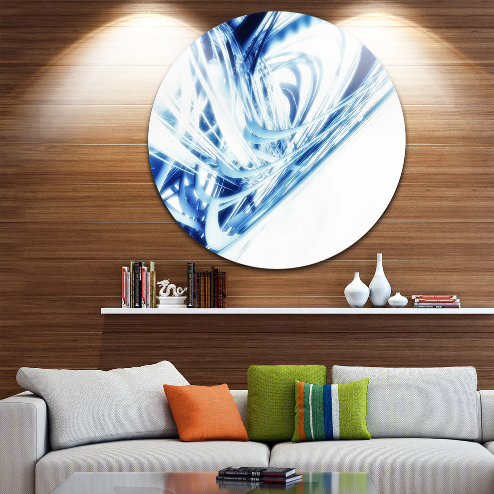 3D Abstract Art Blue Fractal, Abstract Large Disc Metal Wall Art, 23"