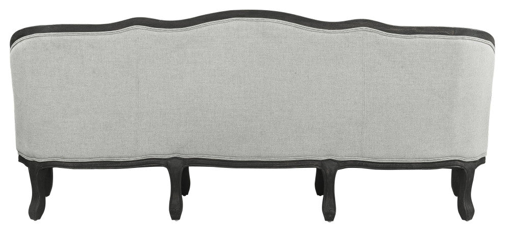 Samael Sofa With 3 Pillows, Gray Linen and Dark Brown Finish