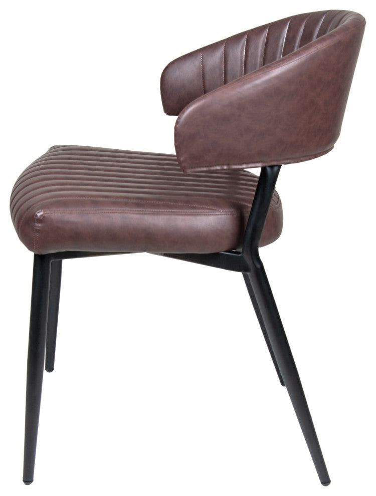 GDF Studio Curved Back Faux Leather Dining Chair, Brown/Black, Set of 4