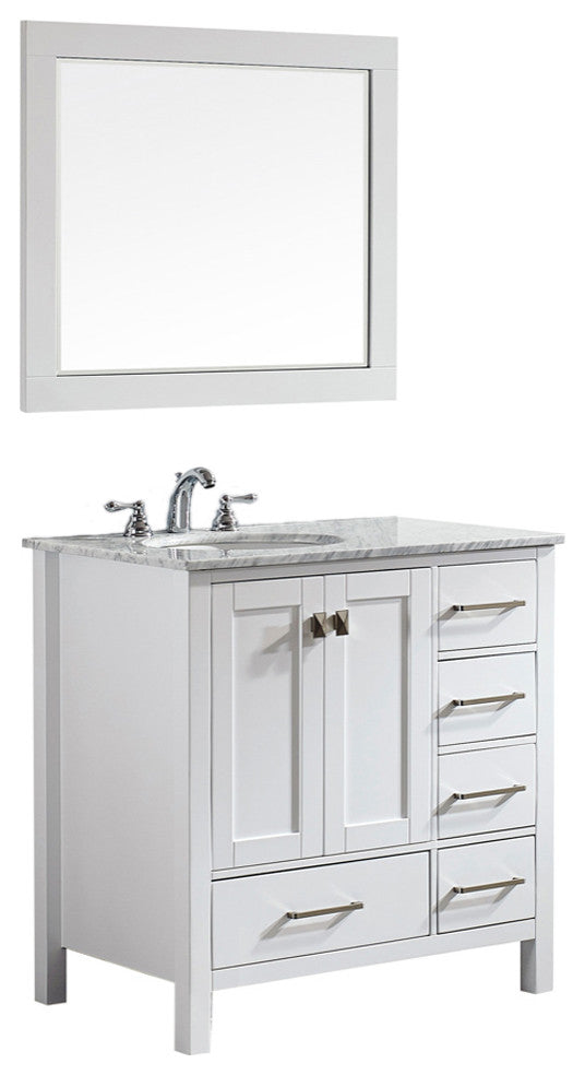 Gela Single Vanity, White, 36", With Mirror