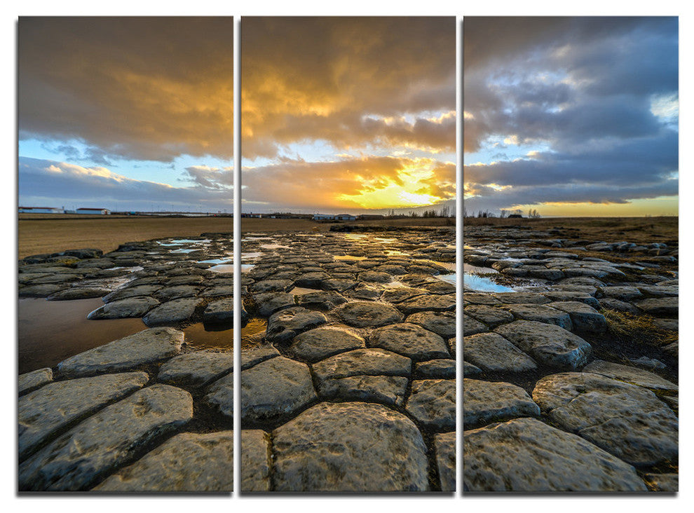 "Kirkjugolf Church Floor at Sunrise" Metal Wall Art, 3 Panels, 36"x28"