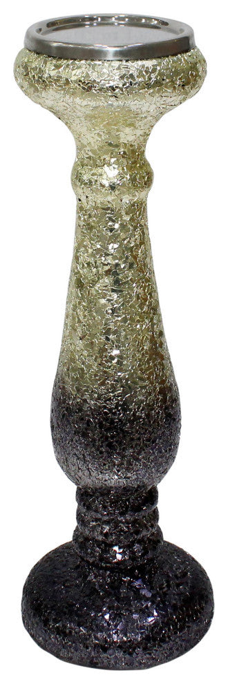 15" Dark Gray Crackled Candle Holder