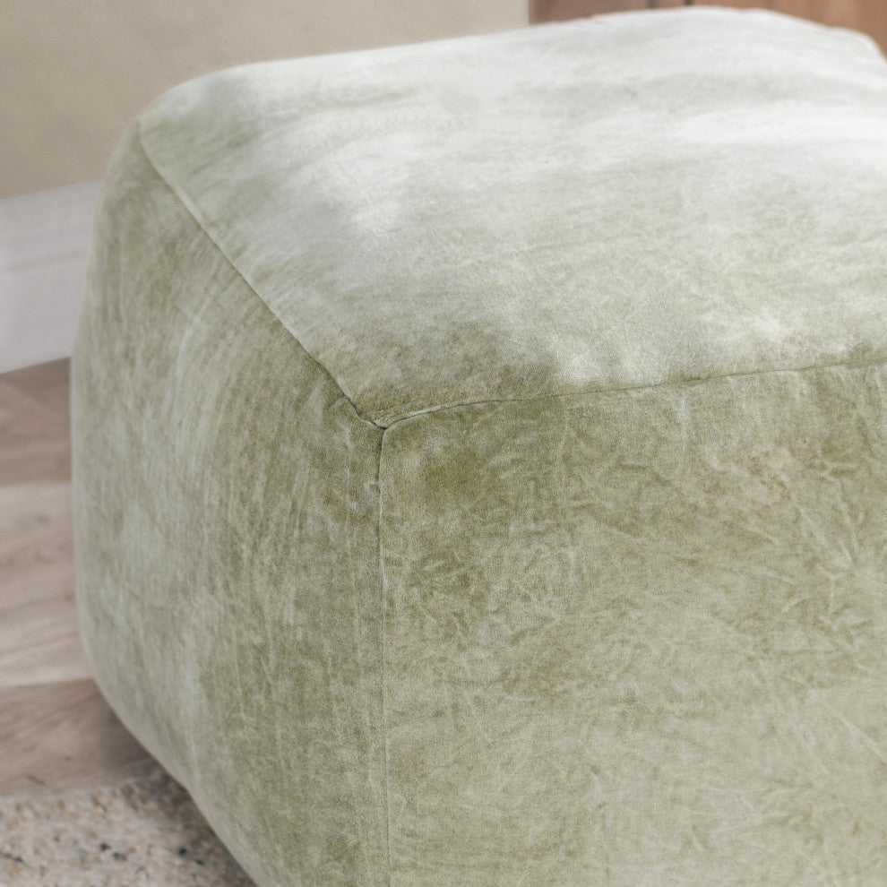 Heirloom 18" Velvet Fabric Floor Cushion Pouf, Sage Green