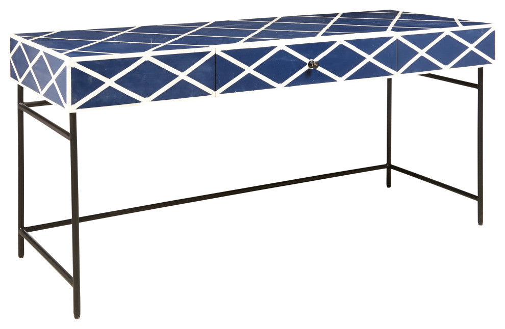 Navy Blue Writing Desk With Storage Drawer