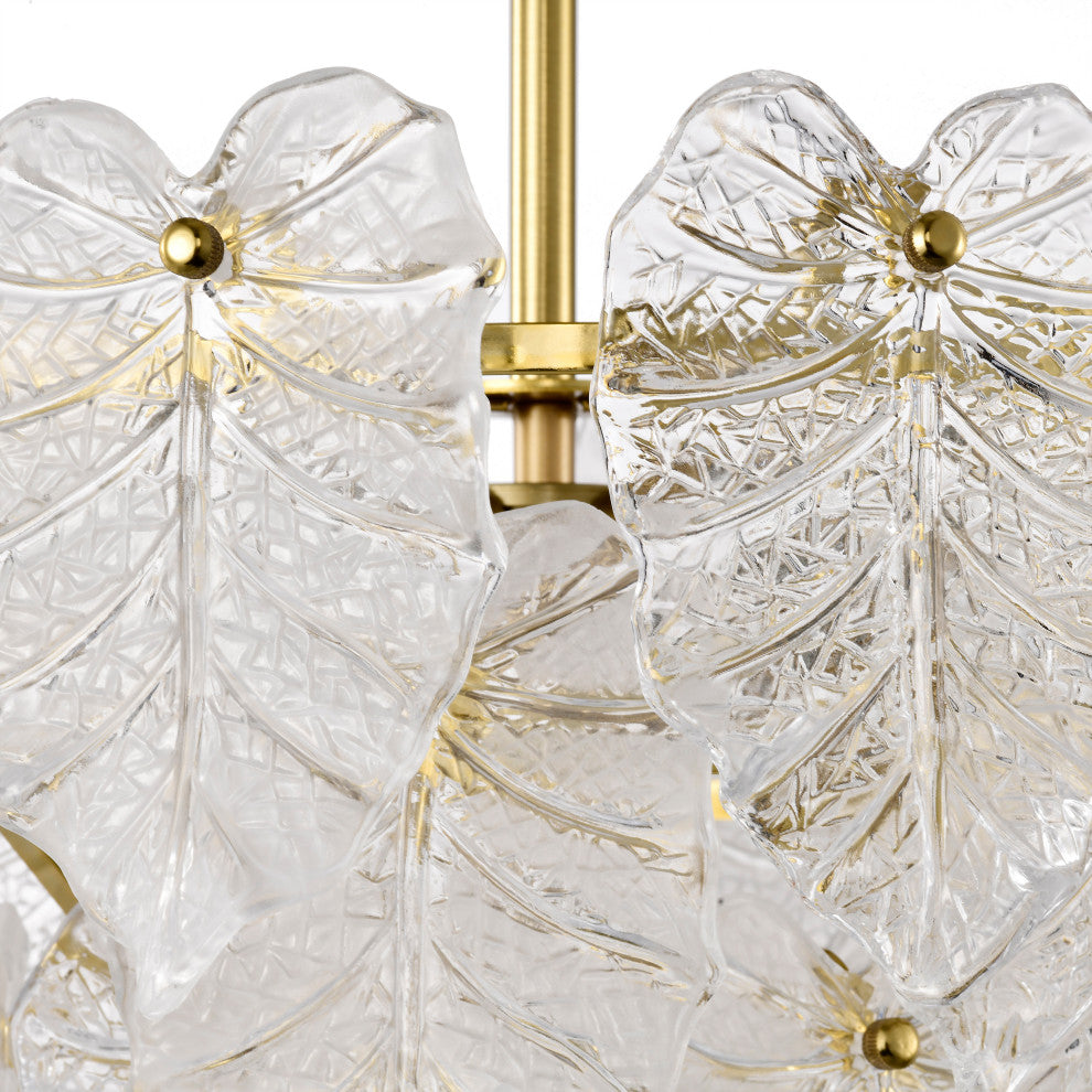 Echo Brushed Shiny Brass 7-Light Tiered Leaf-shaped Glass Chandelier 1 Variation