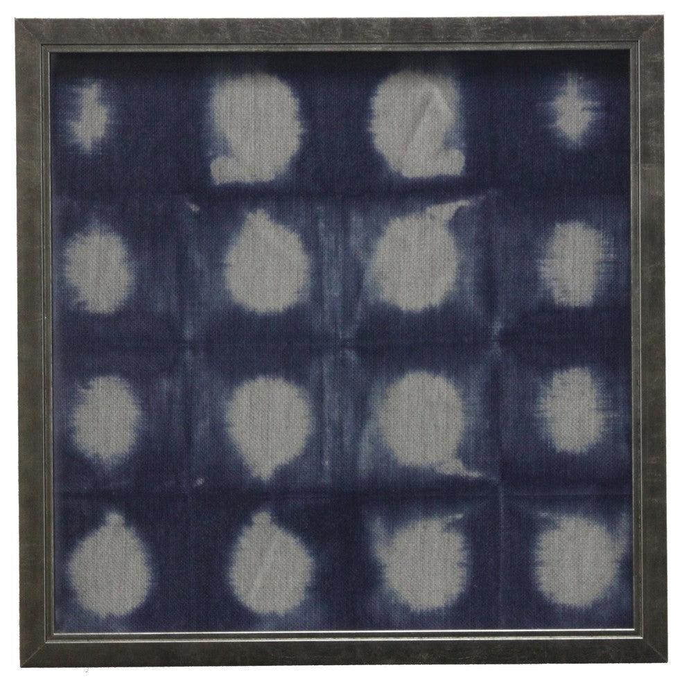 Shibori Indigo # 6 On Linen, Pewter Shadowbox, Small