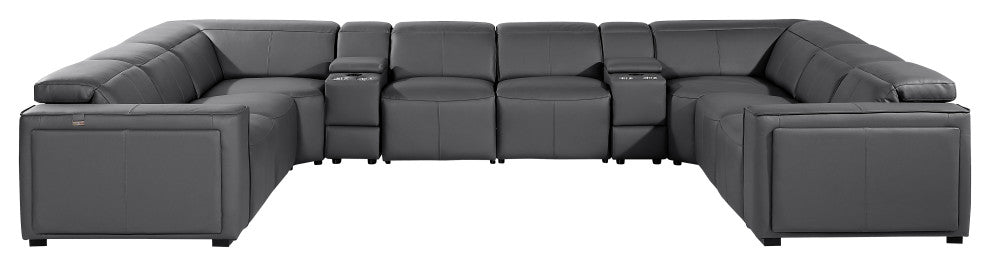 Niccolo Italian Leather 10-Piece U-Shaped 4 Power Reclining Sectional, Dark Gray