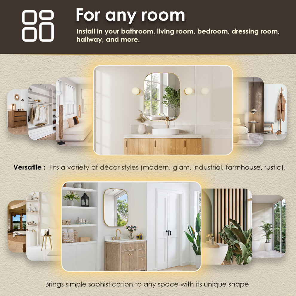 Trielle Rectangular Framed Bathroom Wall Mirror, Brushed Gold, 24"