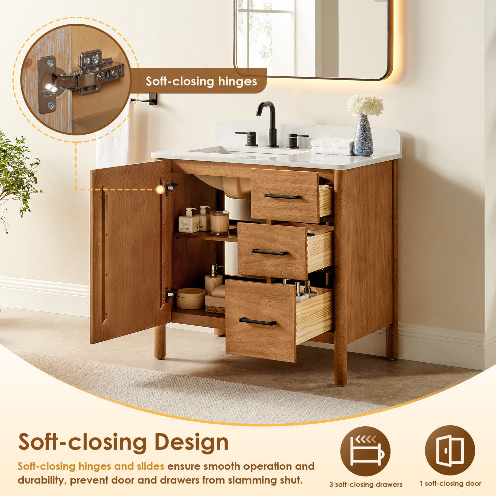 Velora Bathroom Vanity, Mango Brown, 36", With Mirror