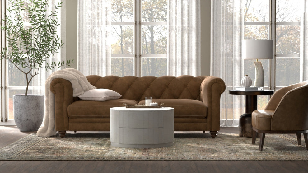 Christa 2-Drawer 30" Round Coffee Table, Whitewash