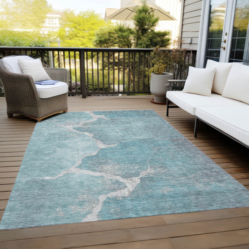 Machine Washable Indoor/Outdoor Chantille ACN1889 Teal 10' x 14' Rug