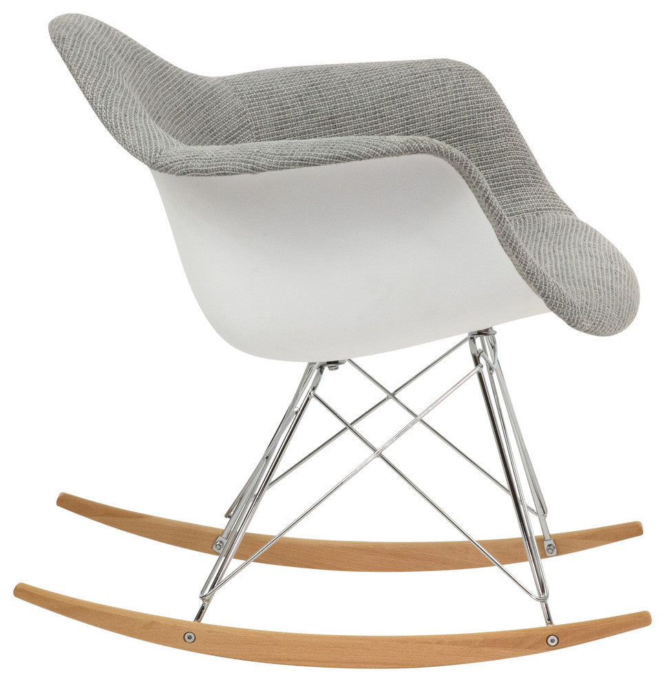 LeisureMod Wilson Twill Fabric Eiffel Rocking Chair, Gray