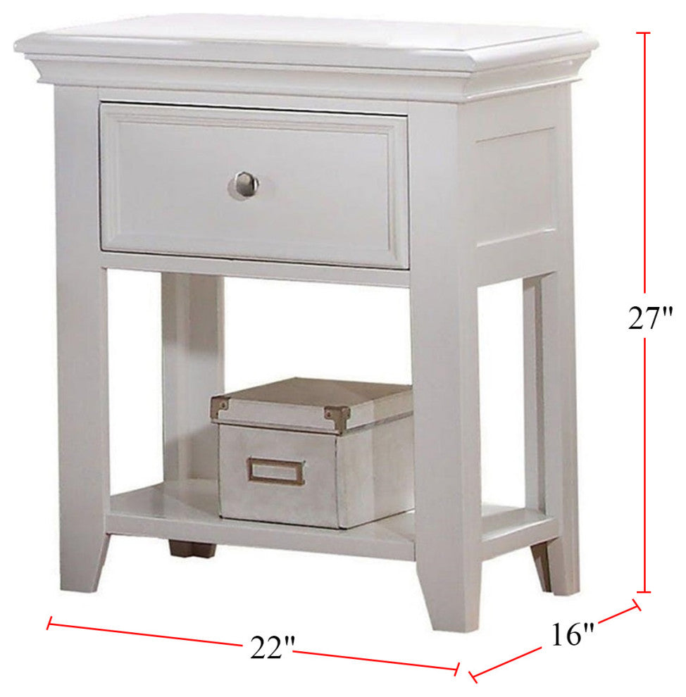 Nightstand with 1 Drawer and Shelf, White