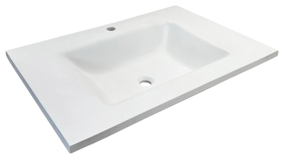 31" Single Concrete Rectangular Sink Top with Rectangle Sink, White