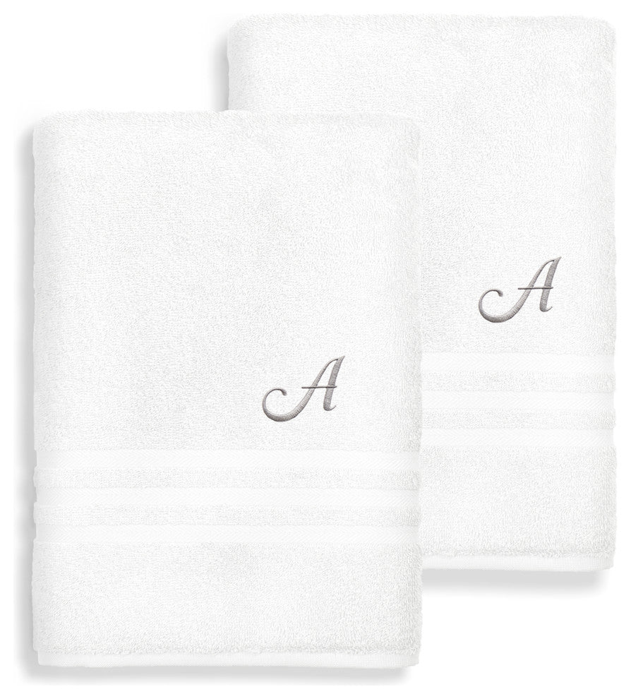 Denzi Bath Towels With Monogrammed Letter, Set of 2, A