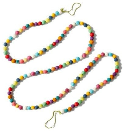 Hand Felted Wool Christmas Garland, Multicolor Balls, 6'