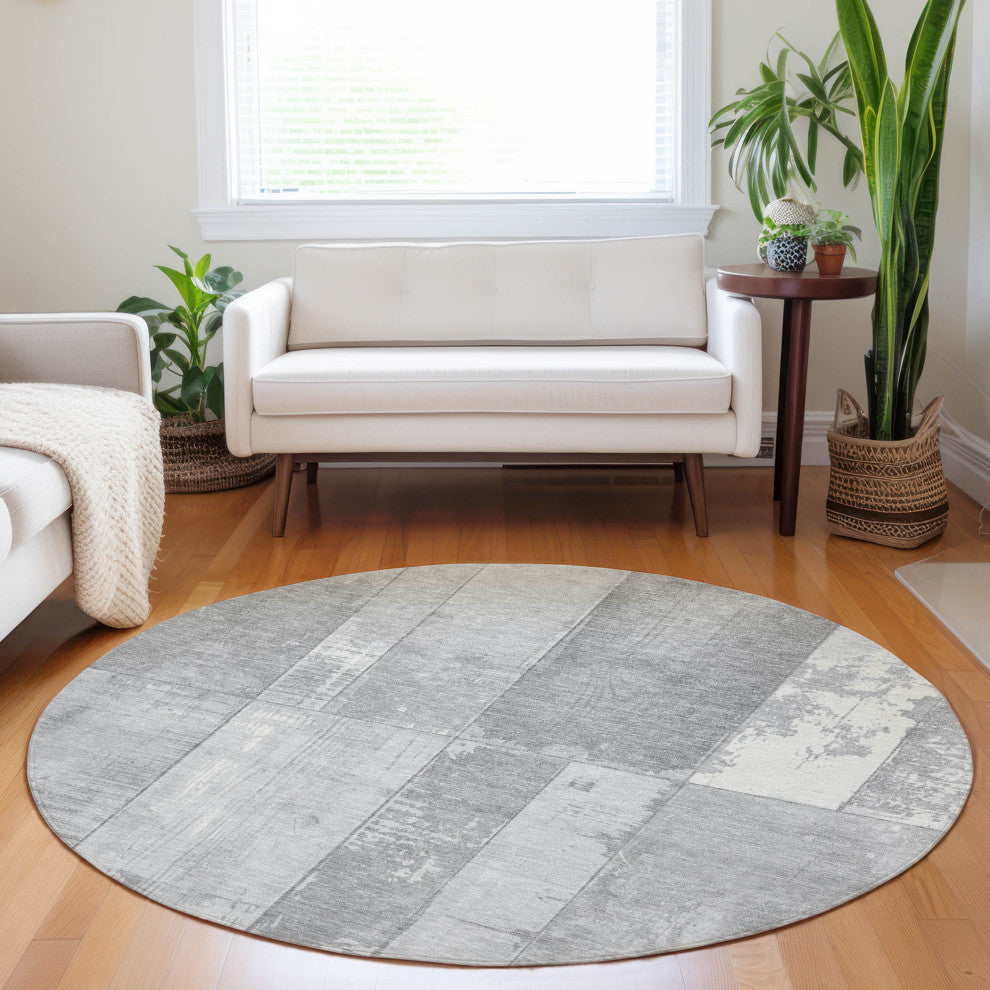 Machine Washable Indoor/Outdoor Chantille ACN1877 Gray 8' x 8' Round Rug