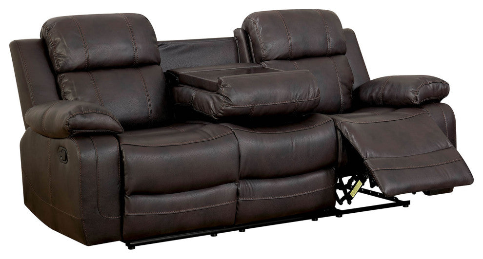 Benzara BM177920 Contemporary Style Double Recliner Sofa With Cup Holders, Brown