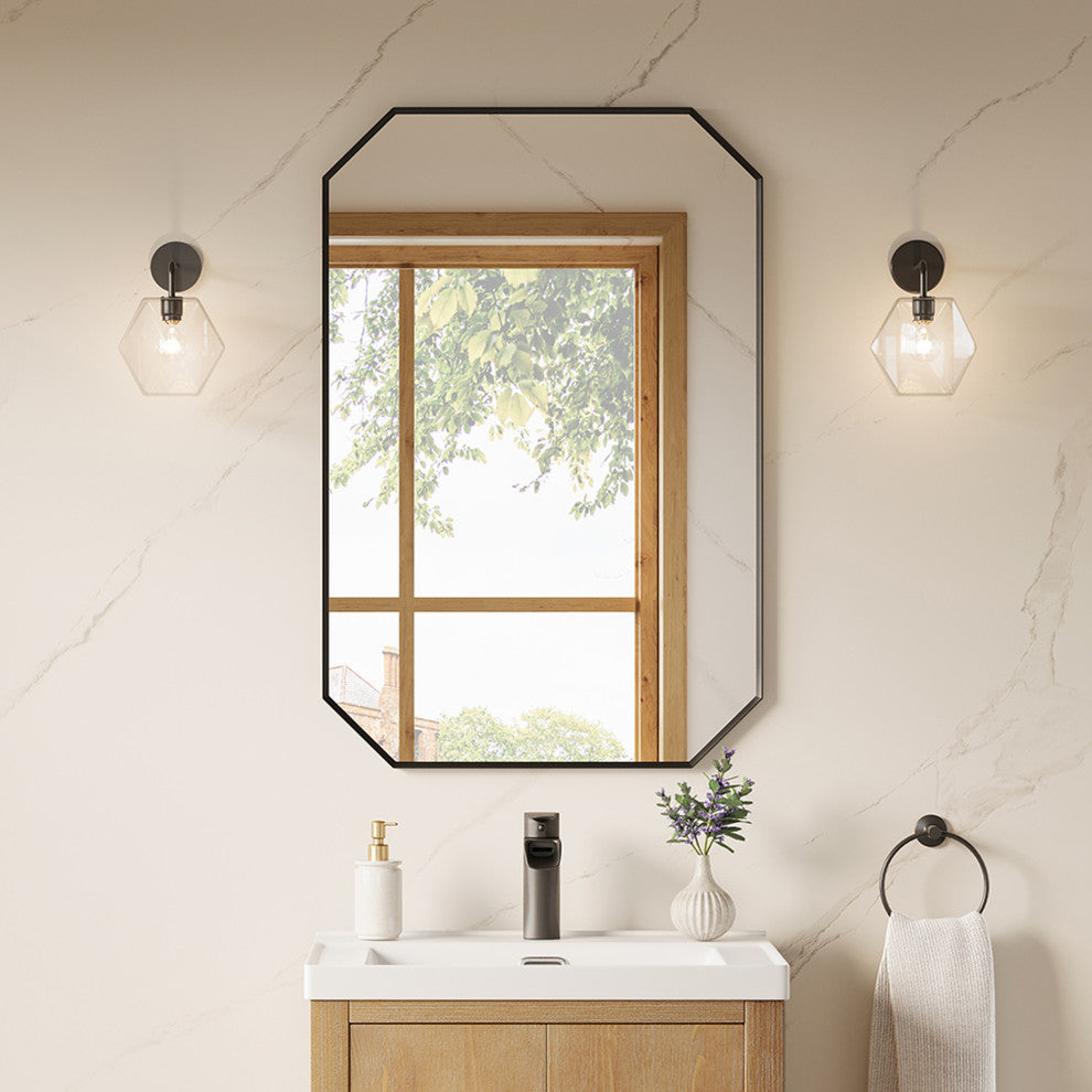 Allure Octagon Framed Bathroom Wall Mirror, Matte Black, 24"