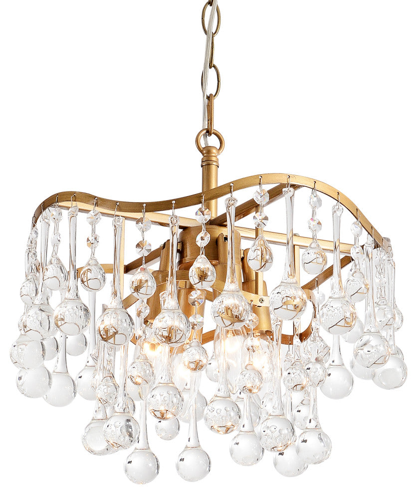 Angela Brushed Brass 4-light Glam Crystal Teardrop Tiered Chandelier