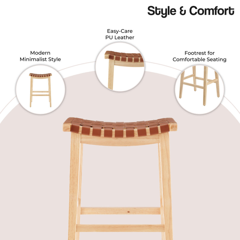 Marco PU Backless Counter Stool, Ochre Brown/Natural