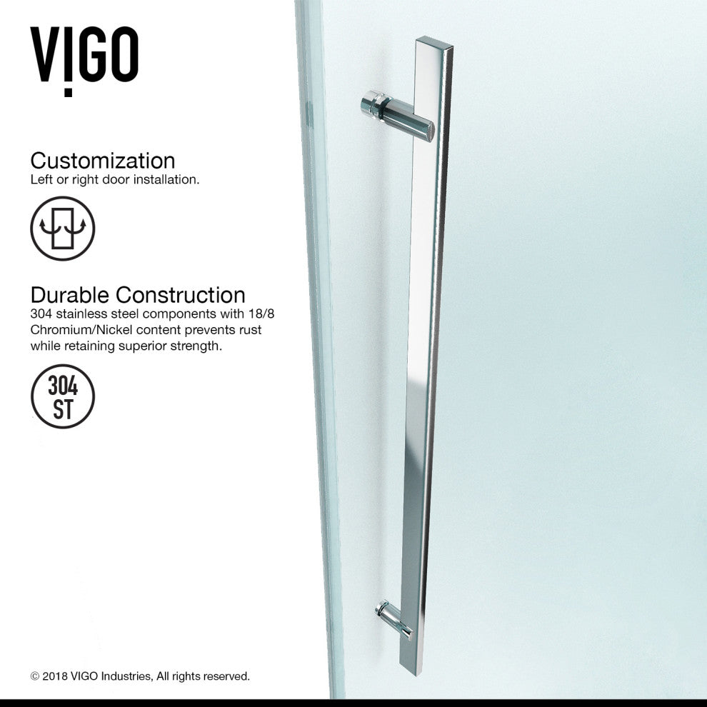 VIGO Luca 56" to 60" W x 58" H Frameless Sliding Tub Door, Chrome, Clear Glass