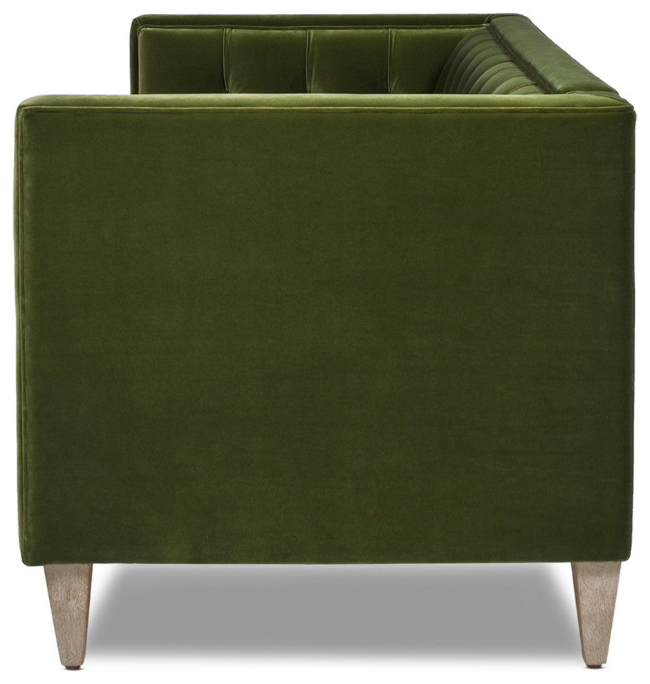 James 74" Modern Tufted Tuxedo Sofa, Olive Green Performance Velvet