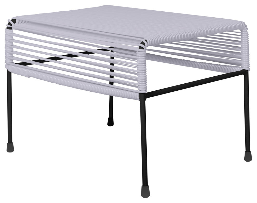 Atom Indoor/Outdoor Handmade Ottoman with Black Frame, Clear Weave