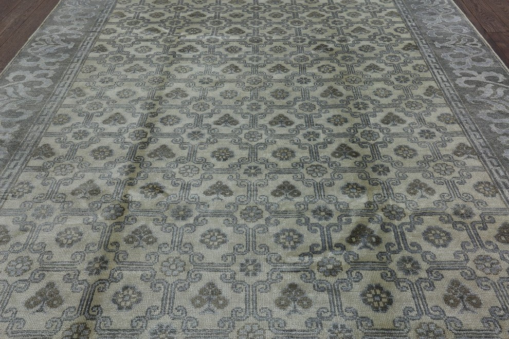 New Exquisite Satiny Bamboo Silk 8'x10' Ivory & Grey Hand Knotted Area Rug H8202
