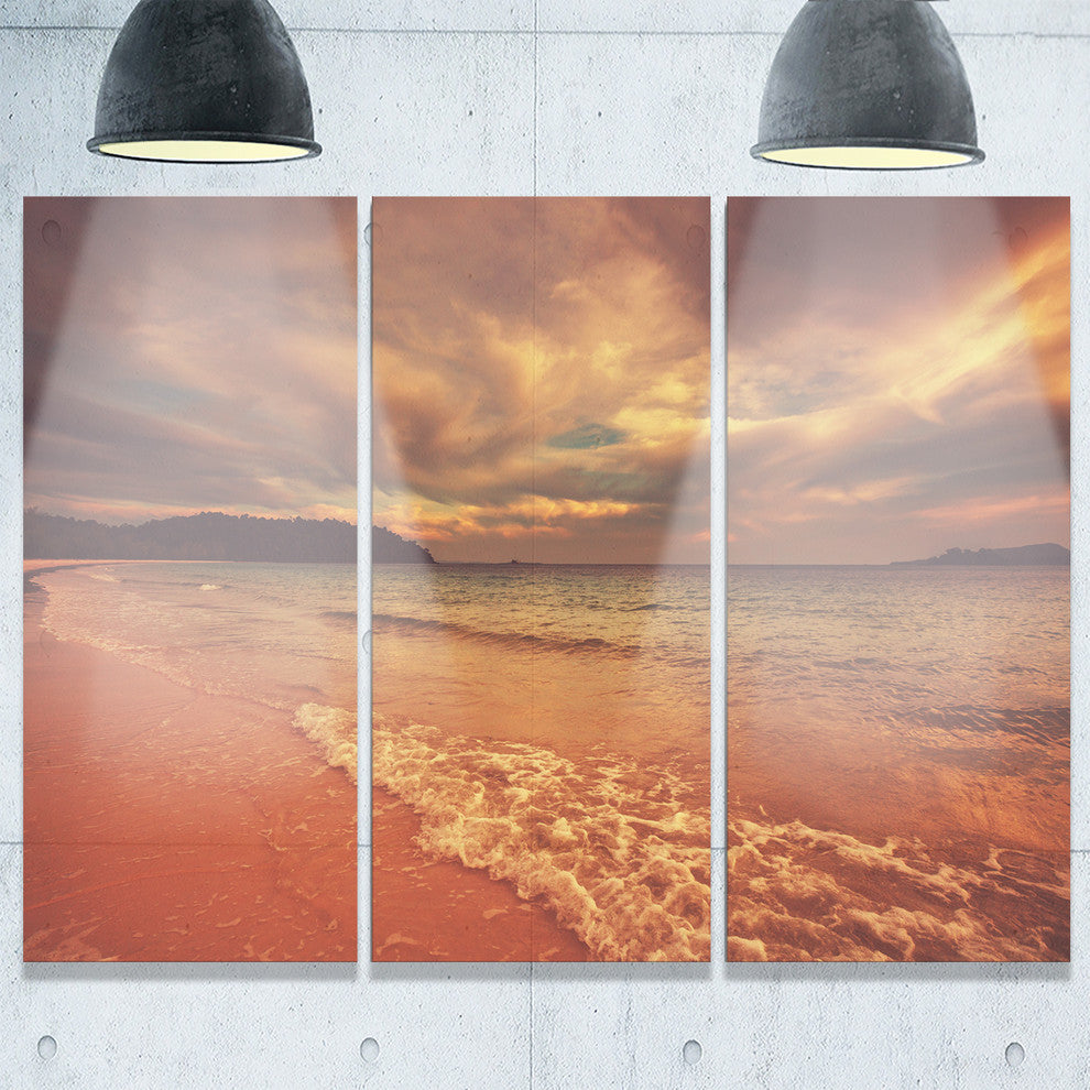 "Brown Serene Tropical Beach" Metal Wall Art, 3 Panels, 36"x28"
