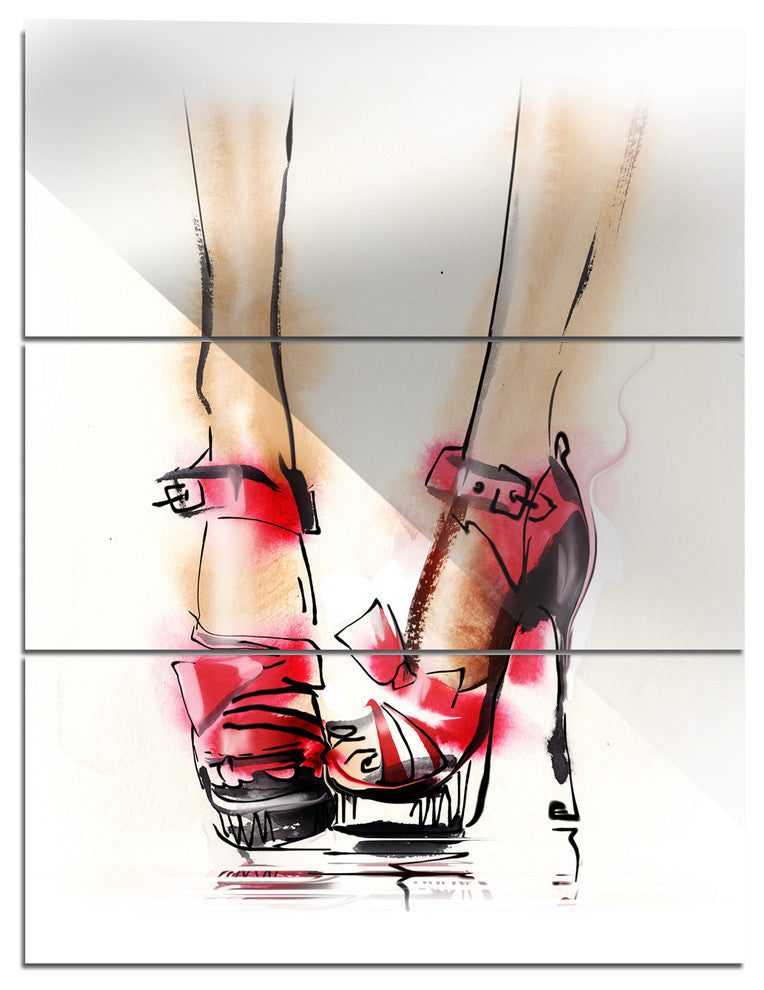 "High Heel Fashion Shoes" Digital Glossy Metal Wall Art, 3 Panels, 28"x36"