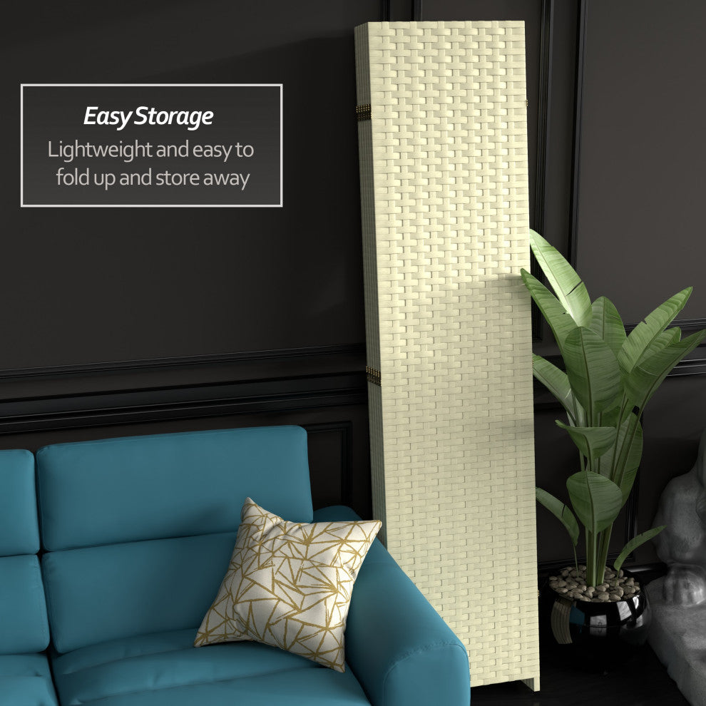 7' Tall Woven Fiber Room Divider, Cream, 6 Panel