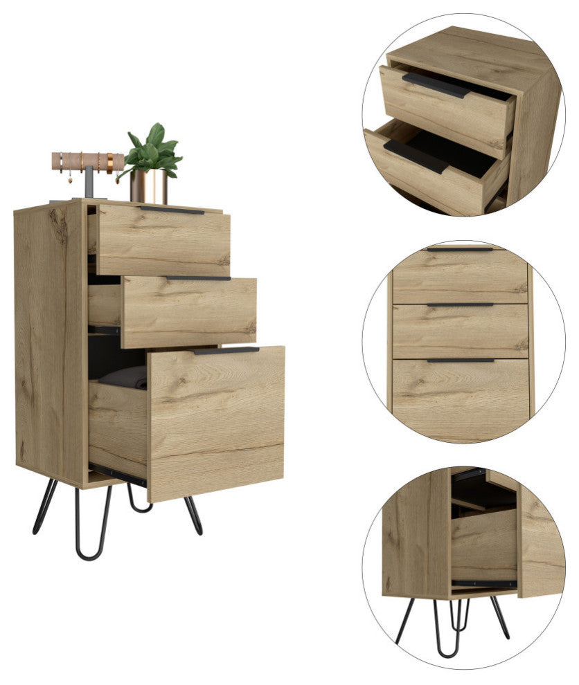 London Dresser with 3 Drawers, Superior Top, and Hairpin Legs, Light Oak