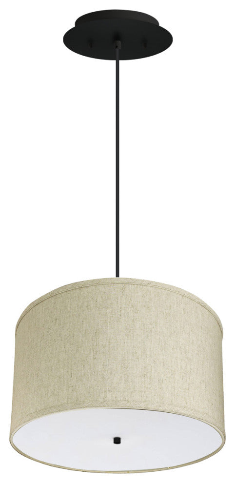 18" W 2 Light Pendant Textured Oatmeal Shade with Diffuser, Black Cord