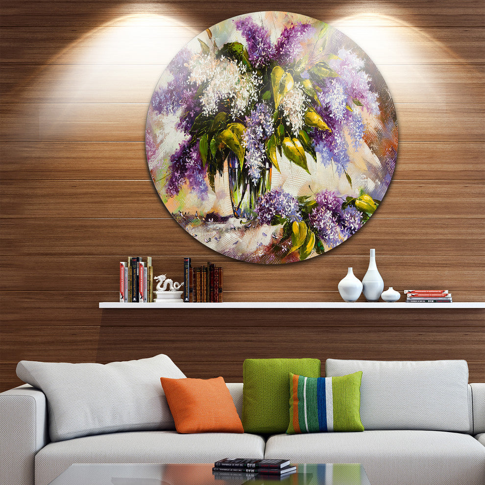 Lilac Bouquet In A Vase, Floral Painting Round Metal Wall Art, 23"
