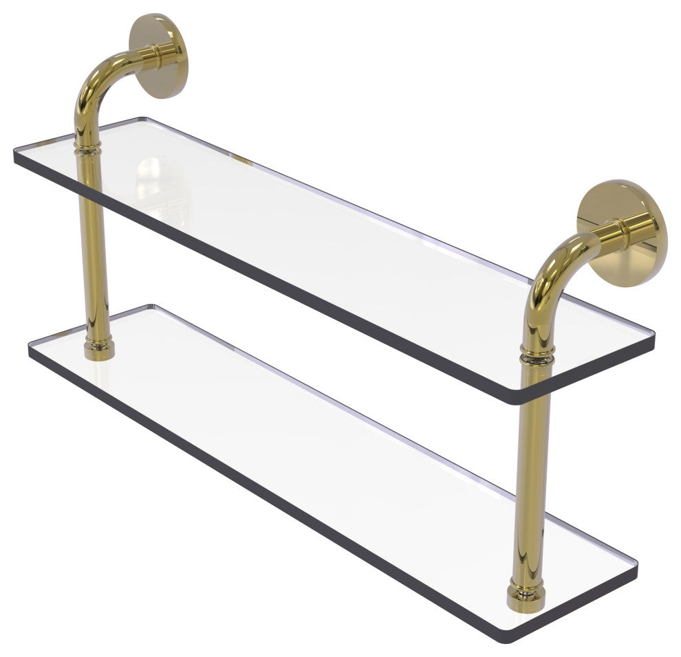 Remi 22" Two Tiered Glass Shelf, Unlacquered Brass
