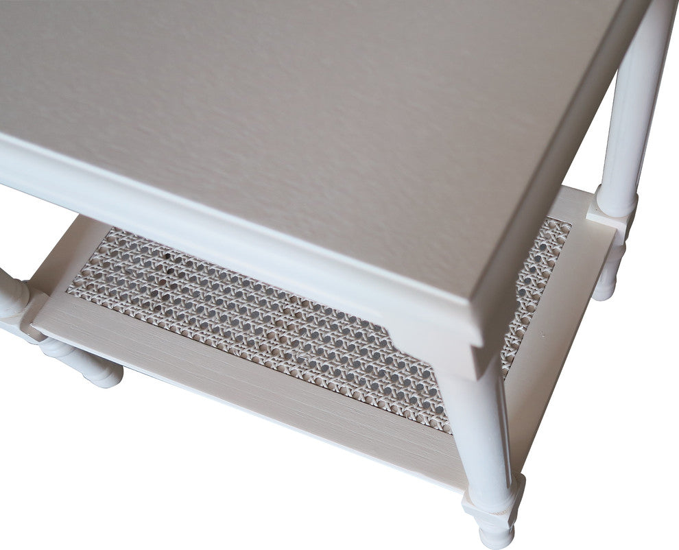 Jamestown Side Table with Rattan Shelf, Cream