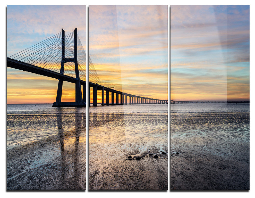 "Vasco de Gama Bridge Lisbon" Photo Metal Wall Art, 3 Panels, 36"x28"