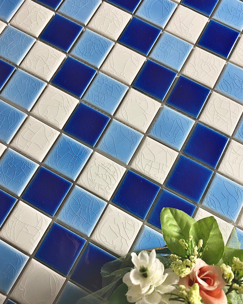 Monet 12"x 12" Porcelain Square Mosaic Tile,Blue/White, Piece