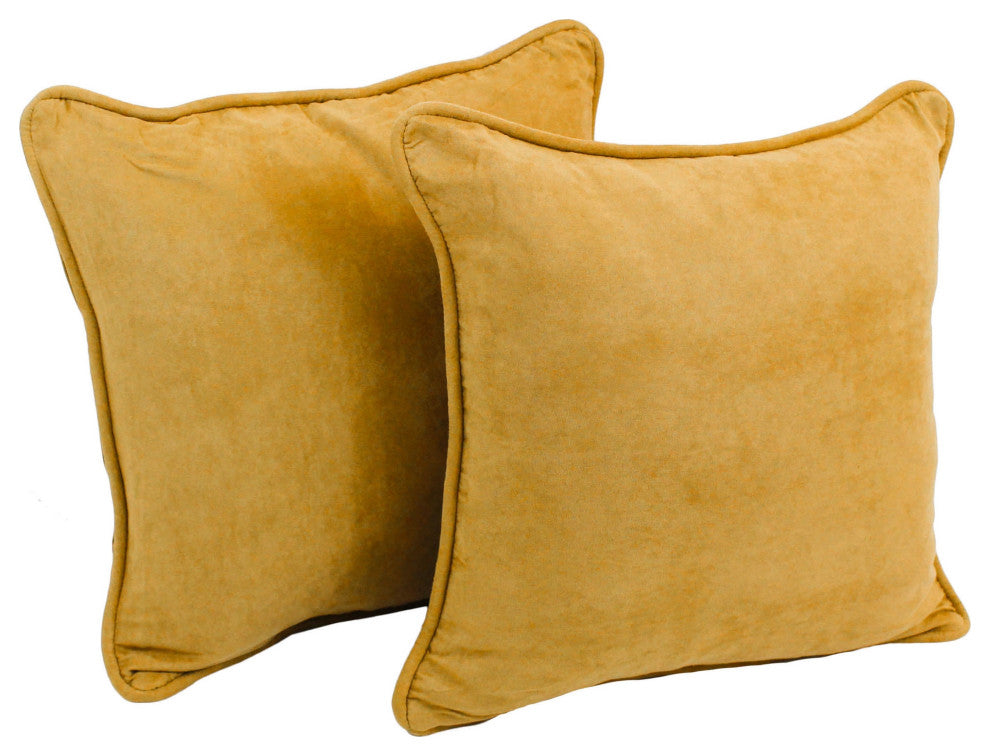 18" Double-Corded Solid Microsuede Square Throw Pillows, Set of 2, Lemon
