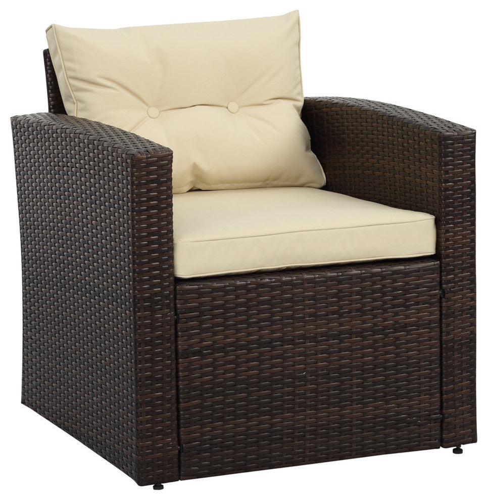 Rio 4-Piece Dark Brown Wicker Conversation Set With Storage and Cushions