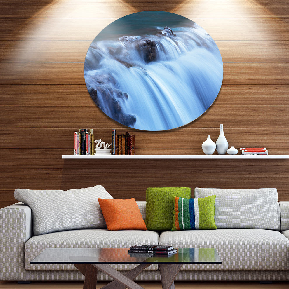 Fantastic Blue Water Cascade, Landscape Round Wall Art, 36"