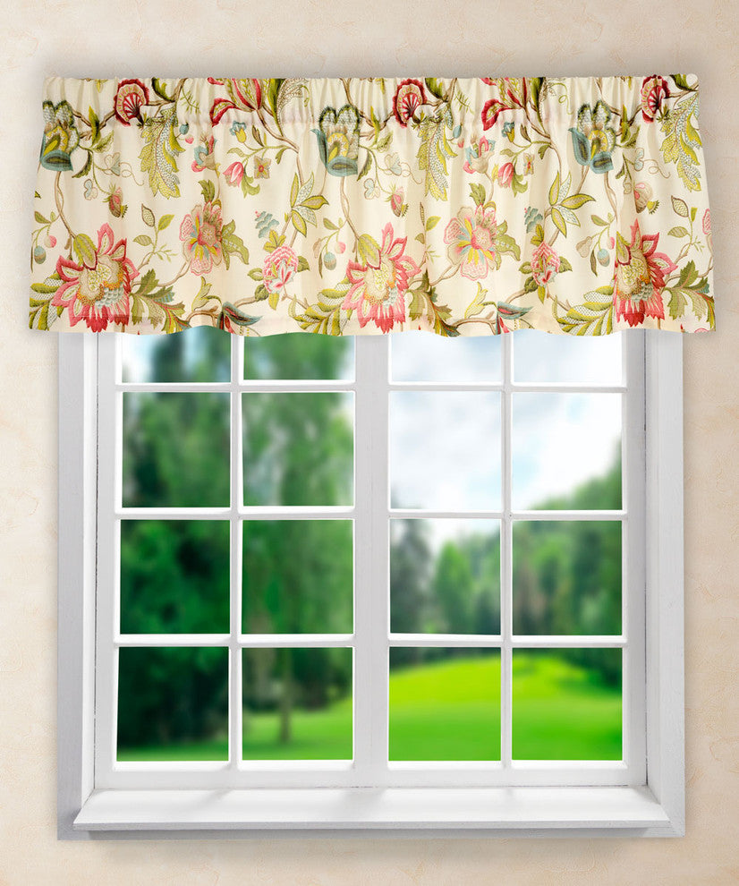 Ellis Curtain Brissac 70"x15" Tailored Valance, Blue, Red