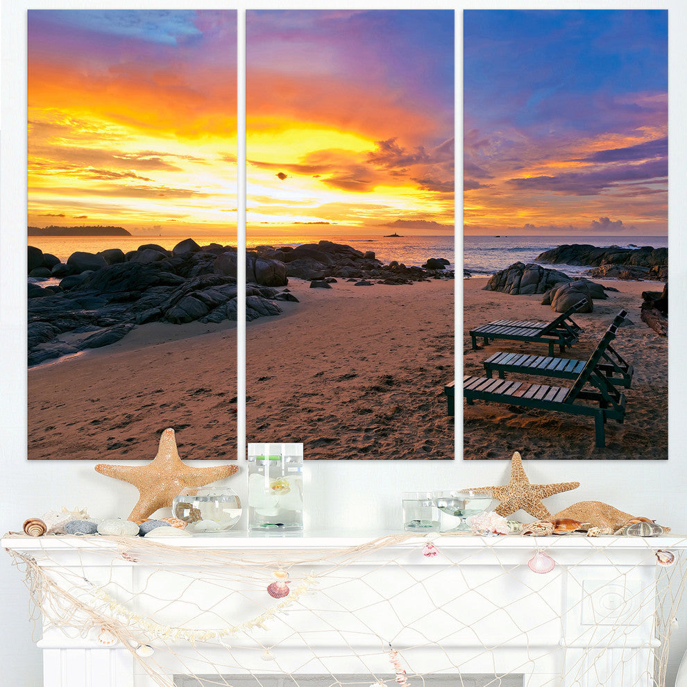 "Khao Lak Beach View at Sunset" Metal Wall Art, 3 Panels, 36"x28"