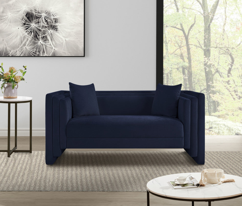 Everett Upholstered Loveseat, Navy, Chenille Fabric
