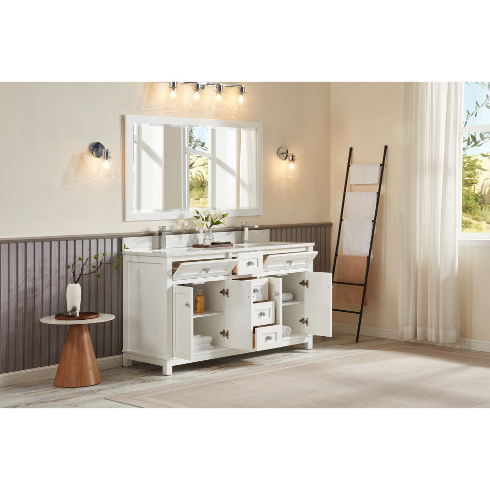 Vanity With Mirror, Sconce and Faucet Included, White, 60"